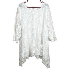 Womens Top Sz 3XL Asymmetric Fairy Lace Cottage Whimsigoth Coquette Semi Sheer